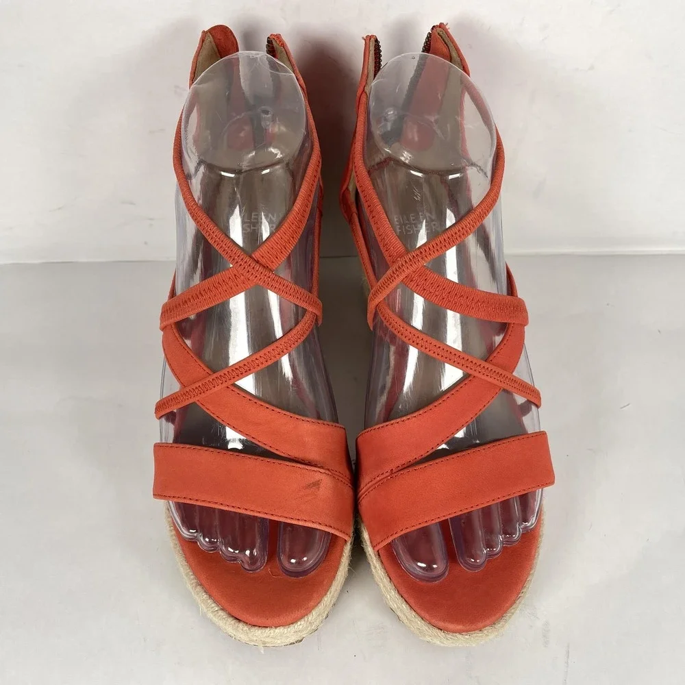 Eileen Fisher Shoes Womens Size 6 Red Nubuck Espadrille Wedge Sandals Strappy